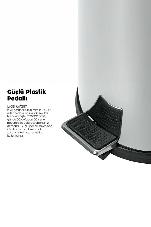 Krom 5 Lt Pedallı Paslanmaz Metal Banyo, Tuvalet, Mutfak ve Ofis Çöp Kovası - 4