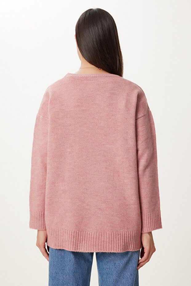 Damski sweter oversize z dzianiny w kolorze różowym, średni PN00054 - 6