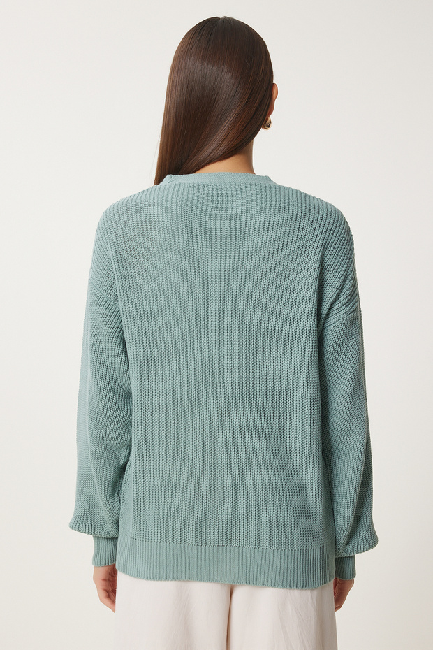 Damski zielony sweterek z dekoltem w kształcie litery V, zapinany na guziki ZA00025 - 7