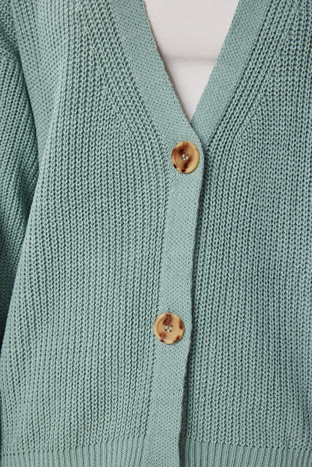 Damski zielony sweterek z dekoltem w kształcie litery V, zapinany na guziki ZA00025 - 6