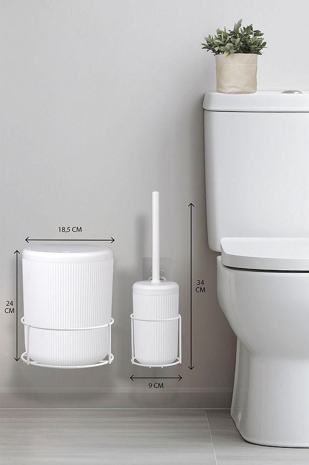 Beyaz Eko Magic Askılı Yuvarlak Mina 2'li Wc Kova Ve Fırça Seti - 5