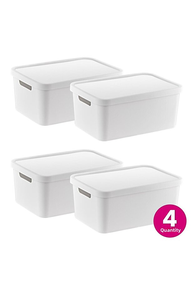مجموعة من 4 صناديق ستافي بيضاء - متعددة الأغراض، مع غطاء، 4.5 لتر - 5