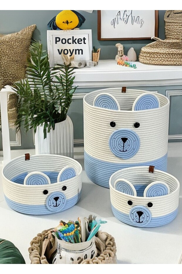 Natural Children's Room Decor Jute Concept Basket Organizer Ornament, Toy, Blanket, Laundry Organizer