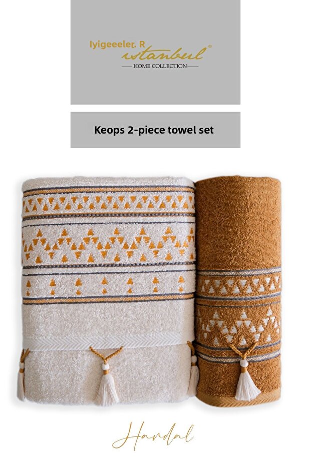 Keops 100% Cotton Embroidered Tasseled 2-Piece Boxed Towel Set