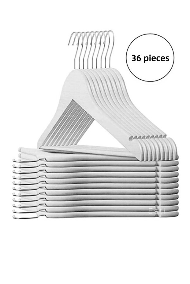 36 Pieces - Wooden Look Plastic Clothes and Clothes Hanger White