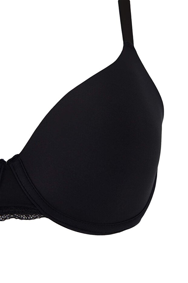 Siyah Sabit Kaplı Dolgusuz Balenli T-Shirt Bra Büyük Beden Sütyen TBBAW26CW00003 - 3