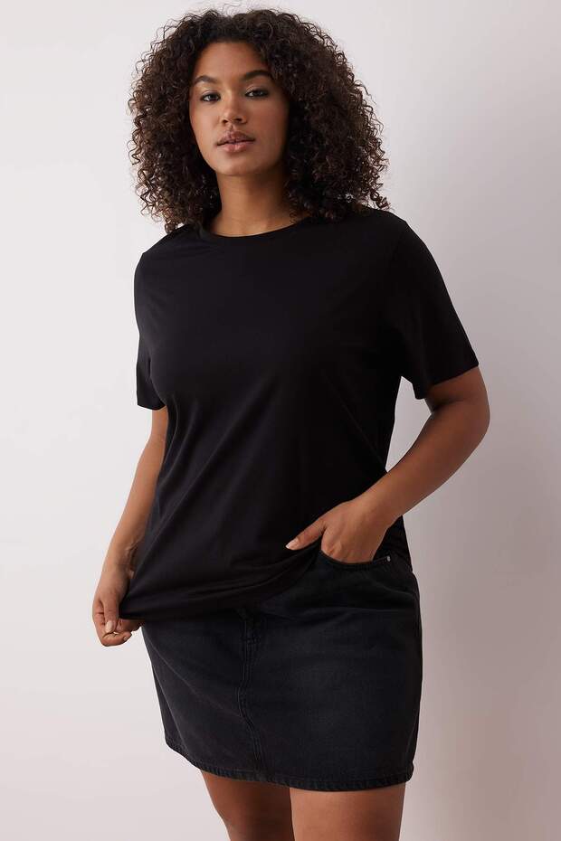 Siyah-Beyaz 3'lü Paket Büyük Beden T-shirt TBBSS25BF00071 - 6