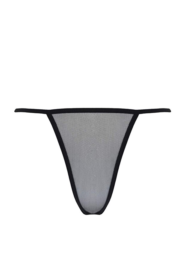 Siyah Jartiyerli Kapsız Saten ve Tül Sırt Transparan Külotlu Babydoll/Fantezi Gecelik THMAW26LL00002 - 8