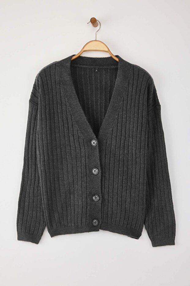 Wardrobe Essentials Antrasit Yumuşak Dokulu Basic Triko Hırka | TWOAW26HI00119 - 5
