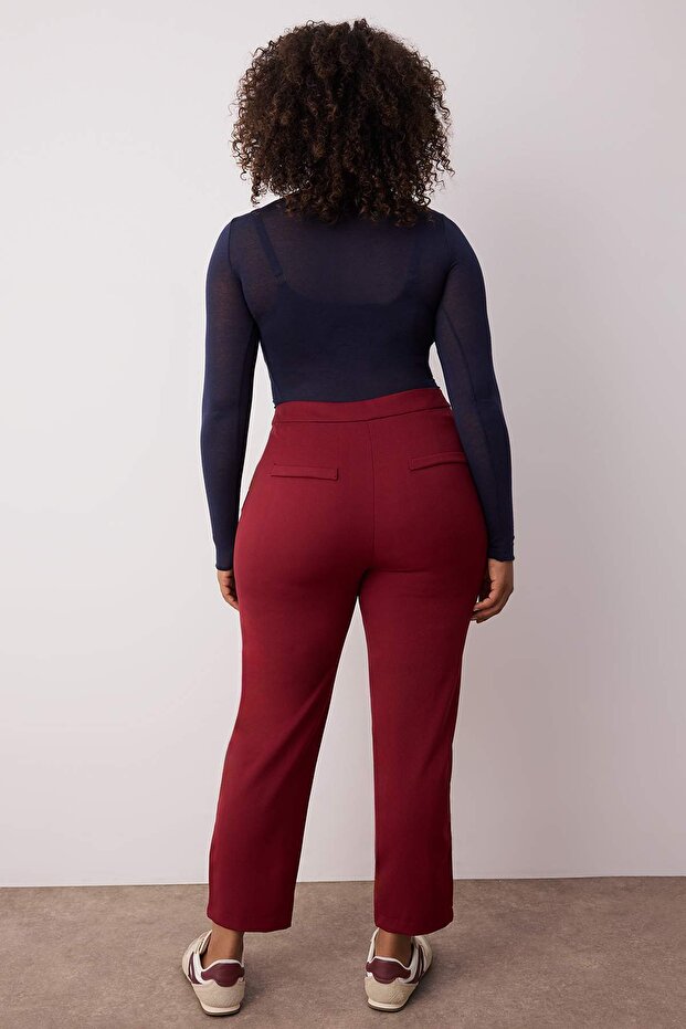 Bordo Cigarette Dokuma Kumaş Pantolon TBBAW23AR00051 - 4