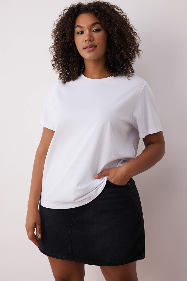 Siyah-Beyaz 3'lü Paket Büyük Beden T-shirt TBBSS25BF00071 - 4
