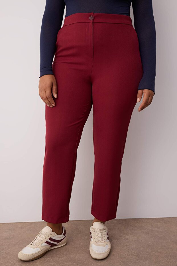 Bordo Cigarette Dokuma Kumaş Pantolon TBBAW23AR00051 - 3