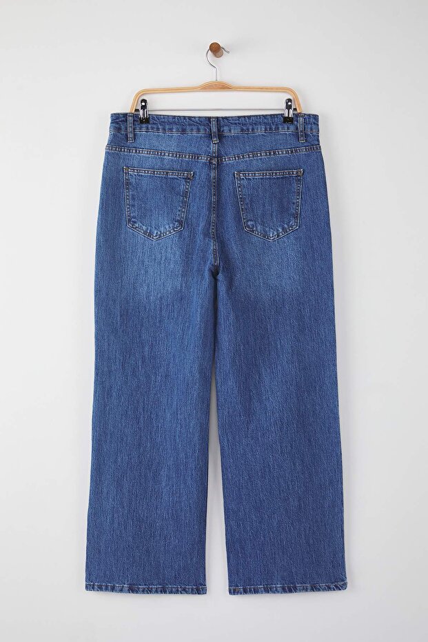 Mavi Yüksek Bel Geniş Paça Büyük Beden Wide Leg Jeans TBBAW26CJ00001 - 7