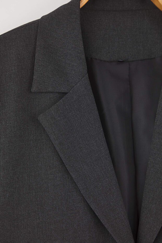 Antrasit Premium Oversize/Bol Kesim Astarlı Dokuma Blazer Ceket TBBAW26AG00007 - 8