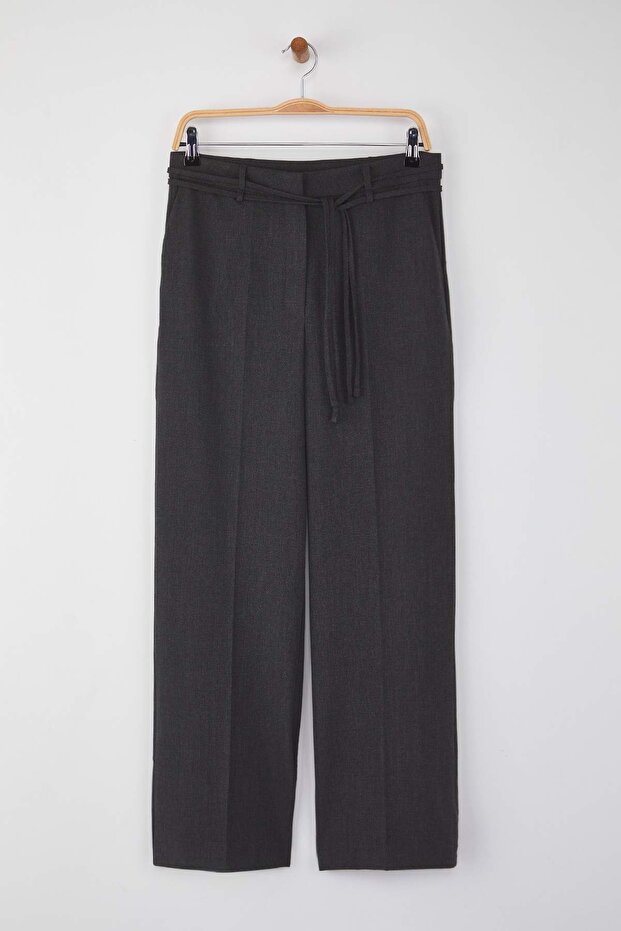 Antrasit Bağcık Detaylı Düşük Bel Wide Leg/Geniş Paça Pantolon TWOAW26PL00008 - 6