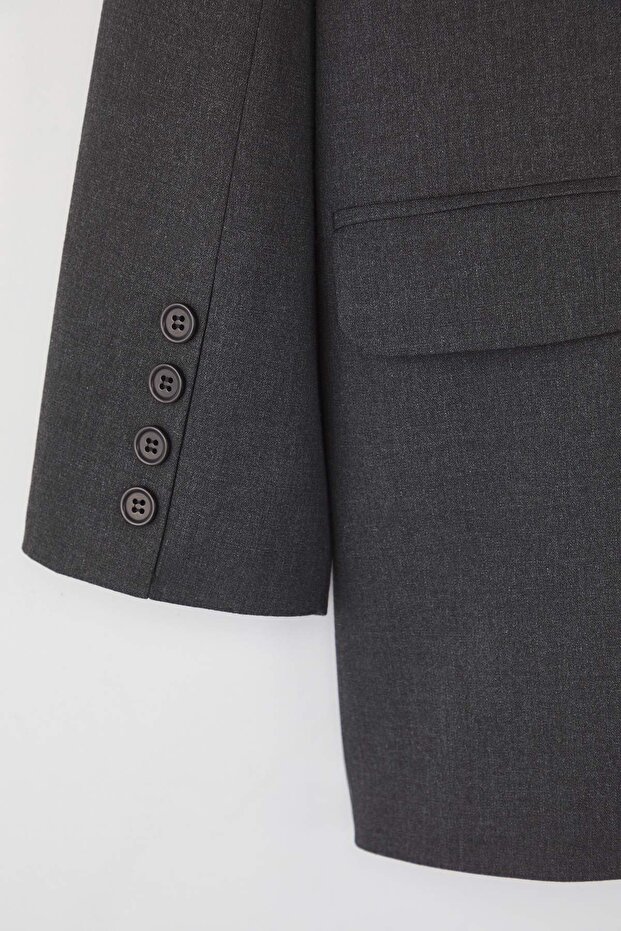 Antrasit Premium Oversize/Bol Kesim Astarlı Dokuma Blazer Ceket TBBAW26AG00007 - 7