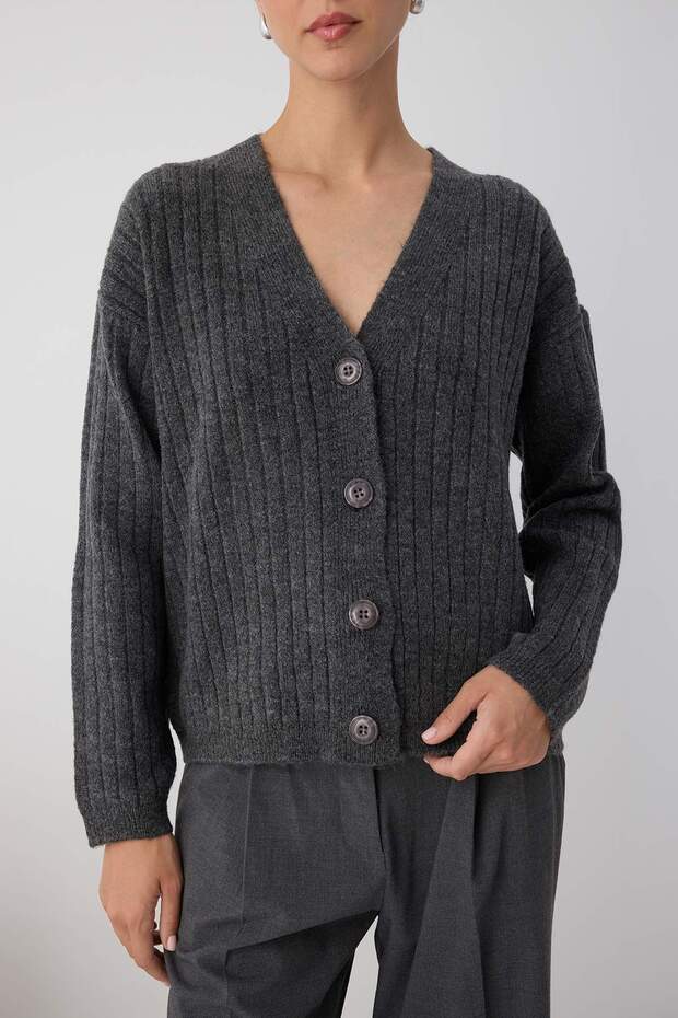 Wardrobe Essentials Antrasit Yumuşak Dokulu Basic Triko Hırka | TWOAW26HI00119 - 3