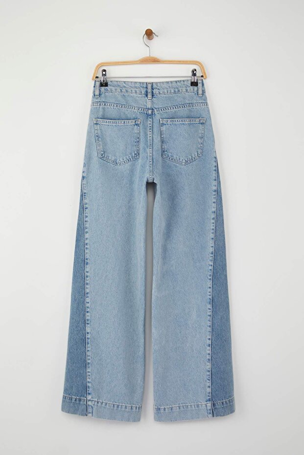Özel Koleksiyon Mavi Yüksek Bel Renk Bloklu Wide Leg Geniş Paça Jeans TWOAW26JE00099 - 2