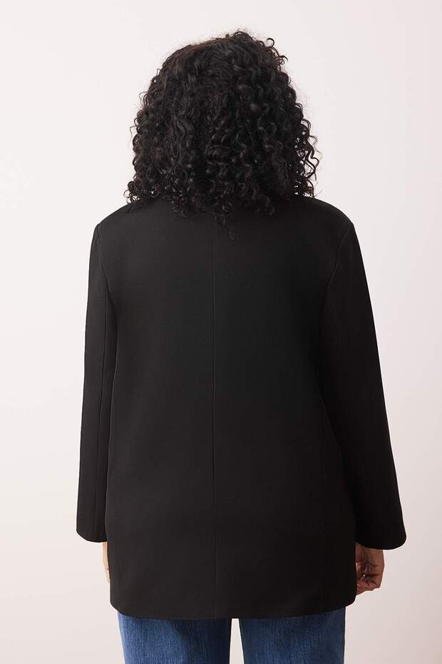 Czarny oversize/luźny krój z guzikami Tkanina Duży rozmiar Marynarka TBBAW26AG00008 - 4