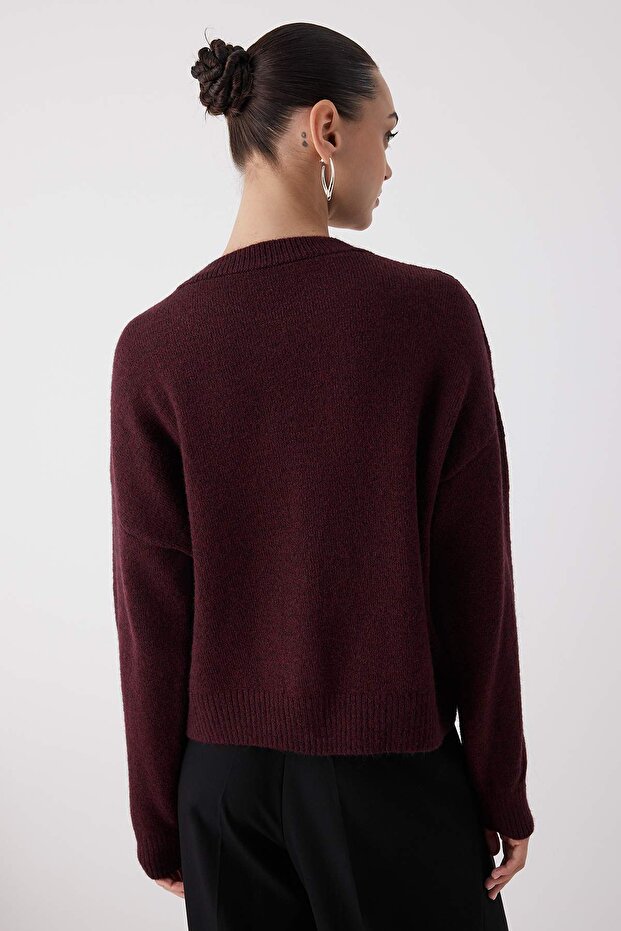 Wardrobe Essentials Bordo Alpaka Yünü Karışımlı Geniş Kalıp Triko Hırka | TWOAW26HI00089 - 4