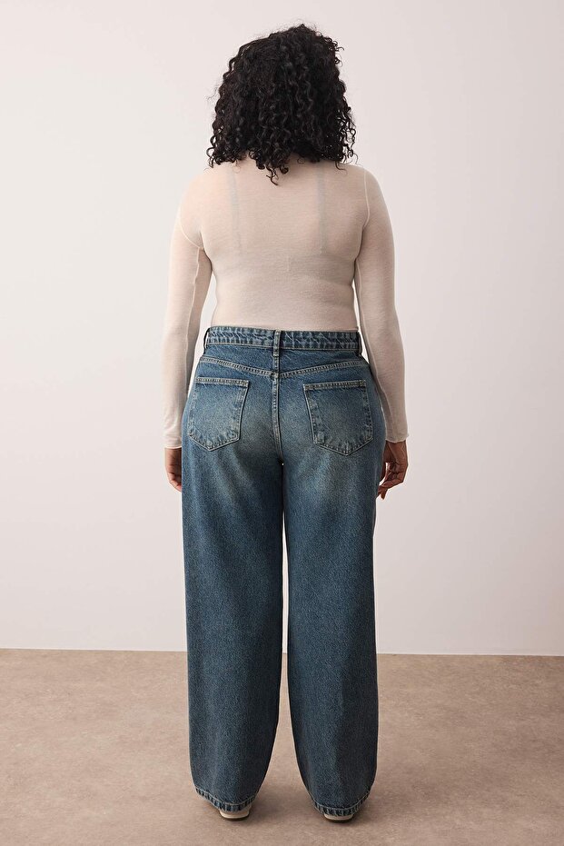 Mavi Soluk Efekt Vintage Yüksek Bel Geniş Paça %100 Pamuk Non-Stretch Wide Leg Jeans TBBAW26CJ00002 - 4