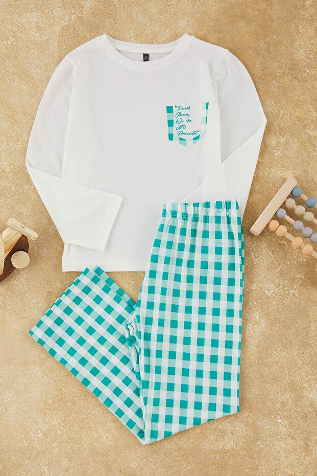 Mint Yumuşak Dokulu Kız Çocuk Örme Pijama Takım TKDAW25AU00093