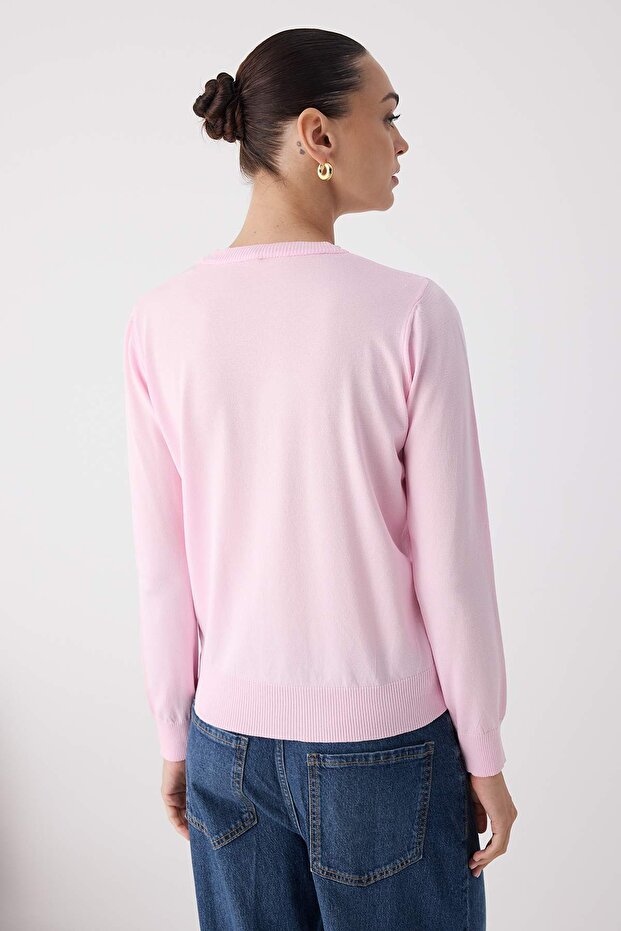 Wardrobe Essentials Pembe Merserize Görünümlü İnce Basic Triko Kazak | TWOAW26KZ00081 - 4