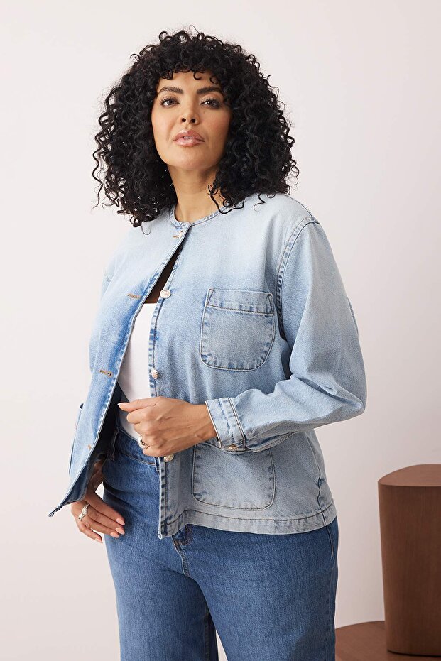 Mavi Bisiklet Yaka Oversize/Geniş Kalıp Denim Büyük Beden Ceket TBBAW26AG00002 - 1