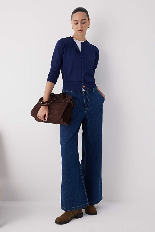 Trendyolmilla Wardrobe Essentials Mavi Yüksek Bel Wide Leg Palazzo Jeans TWOAW26JE00015 - 2