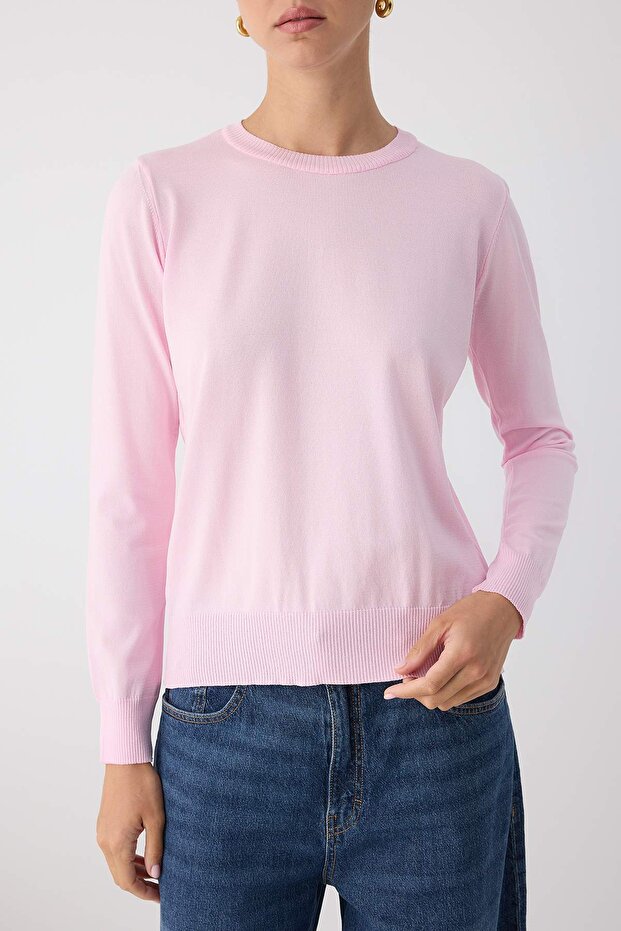 Wardrobe Essentials Pembe Merserize Görünümlü İnce Basic Triko Kazak | TWOAW26KZ00081 - 3