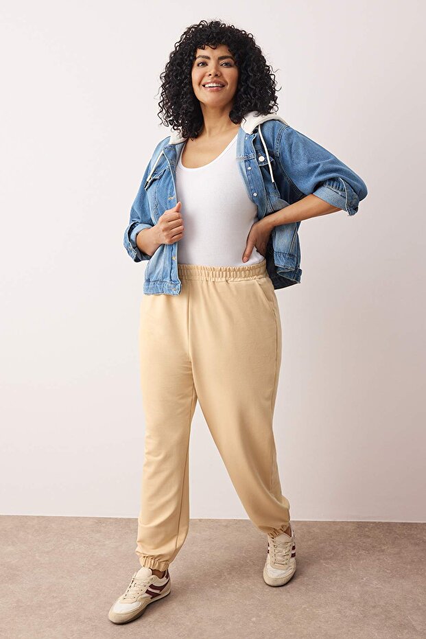 Vizon Loose Jogger İnce Paçası Lastikli Esnek Bel Örme Büyük Beden Eşofman Altı TBBAW23AJ00002 - 1