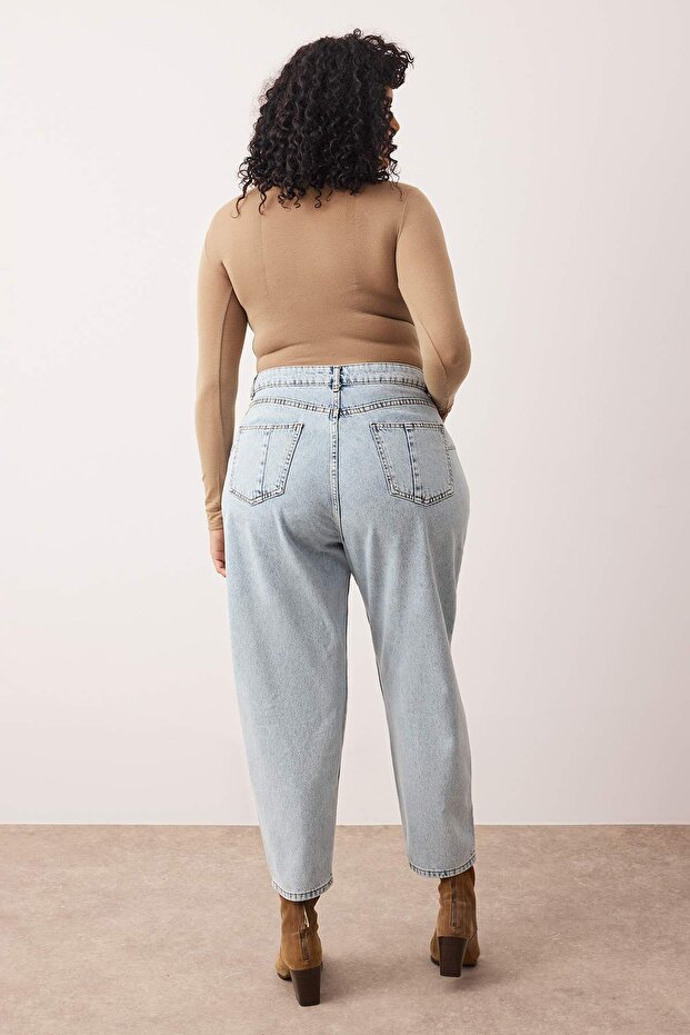 Jasnoniebieskie jeansy z detalami w stylu destroy, dopasowane do sylwetki, 100% bawełna, duże rozmiary TBBSS23CJ00019 - 4