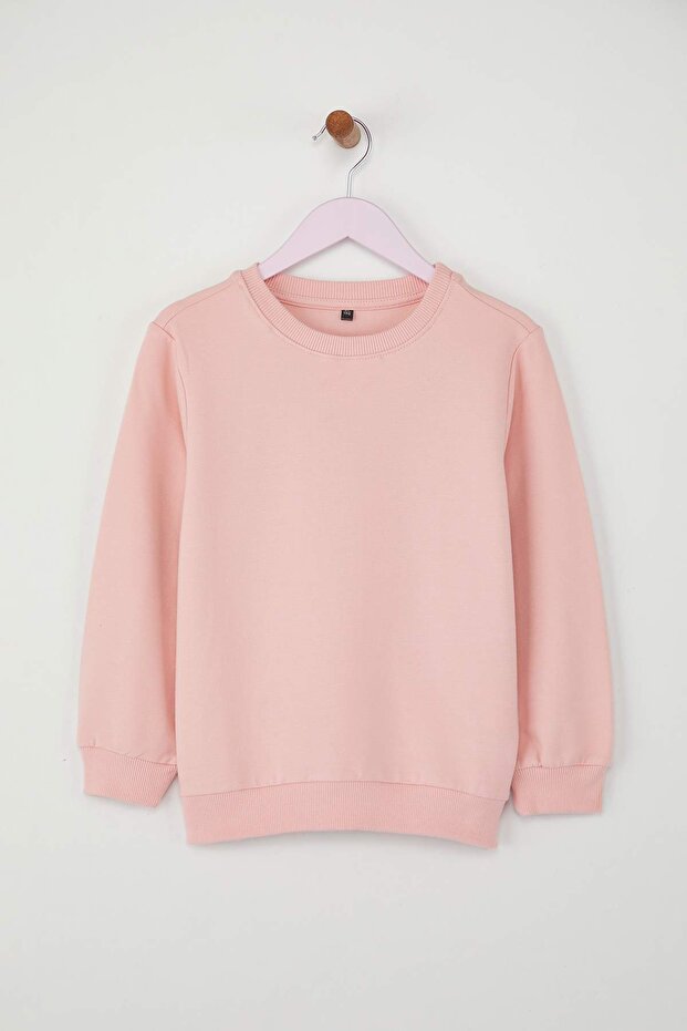 Gül Kurusu- Ekru 2'li Pamuklu Düz/Basic Kız Çocuk Örme Okul Sweatshirt TKDAW25SW00000 - 2