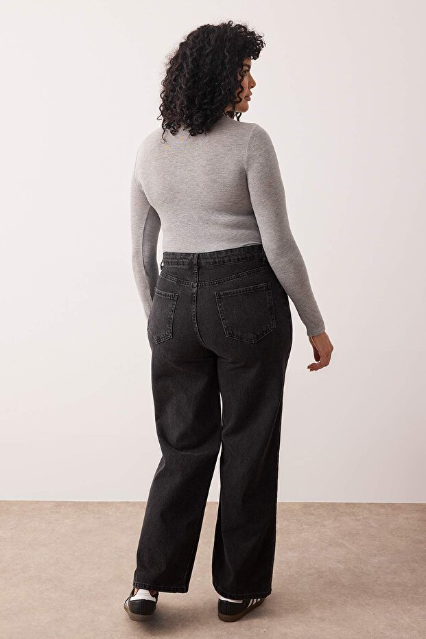 Antracytowa szeroka sukienka przeciwdeszczowa Plus Size szerokie nogawki jeansy TBBSS22JE0211 - 4