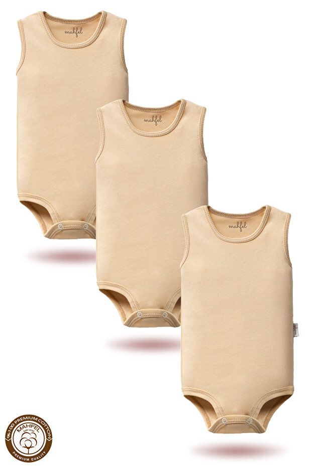 100% Organic Cotton Sleeveless Baby Bodysuit with Snap Fasteners 3 Pack