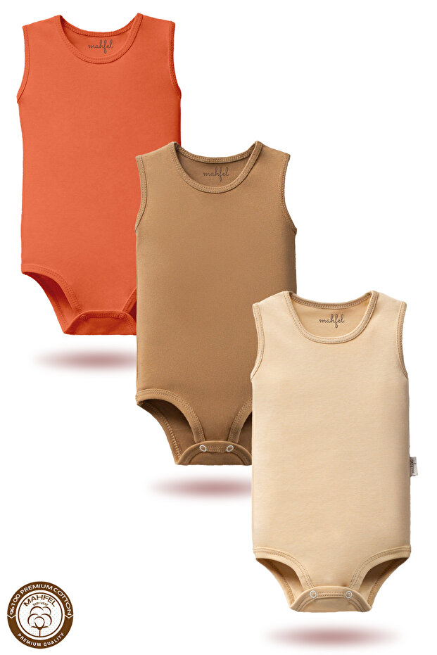 100% Organic Cotton Sleeveless Baby Bodysuit with Snap Fasteners 3 Pack