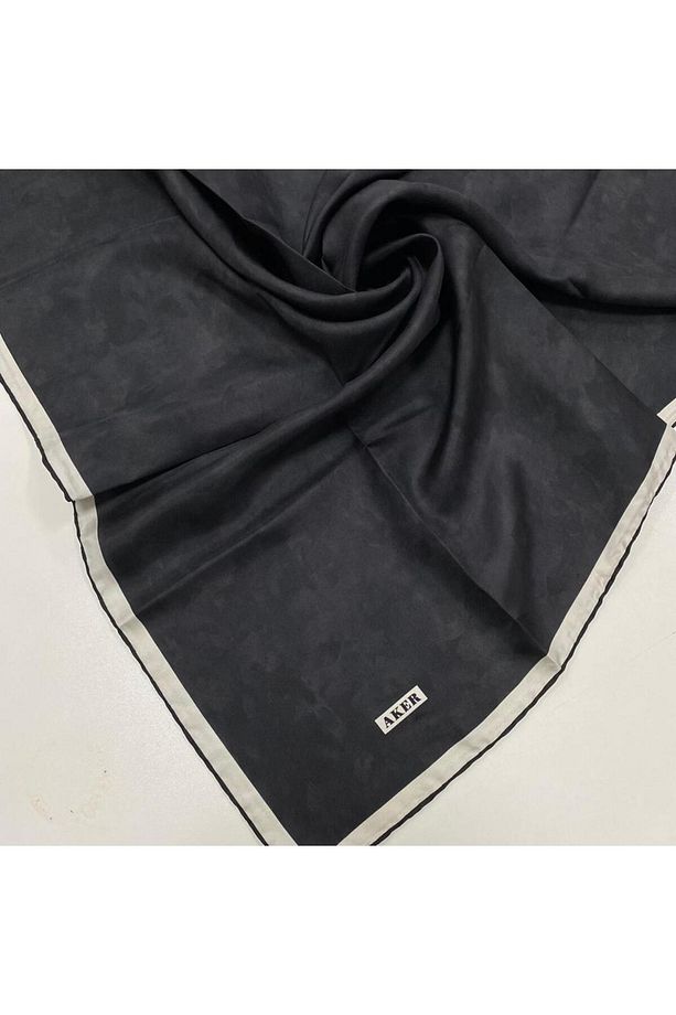 İpek Eşarp - 7208713-912 Siyah Krem Twill - 2