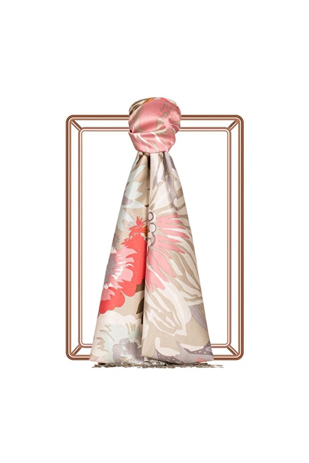 Patterned Silk Shawl - Nihavent Patterned - Beige - 1