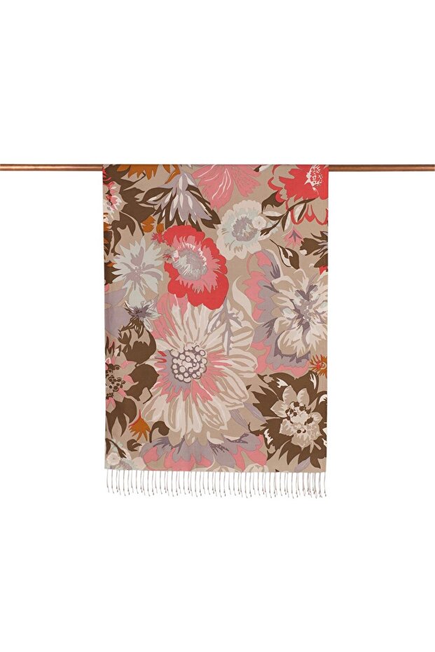 Patterned Silk Shawl - Nihavent Patterned - Beige - 3