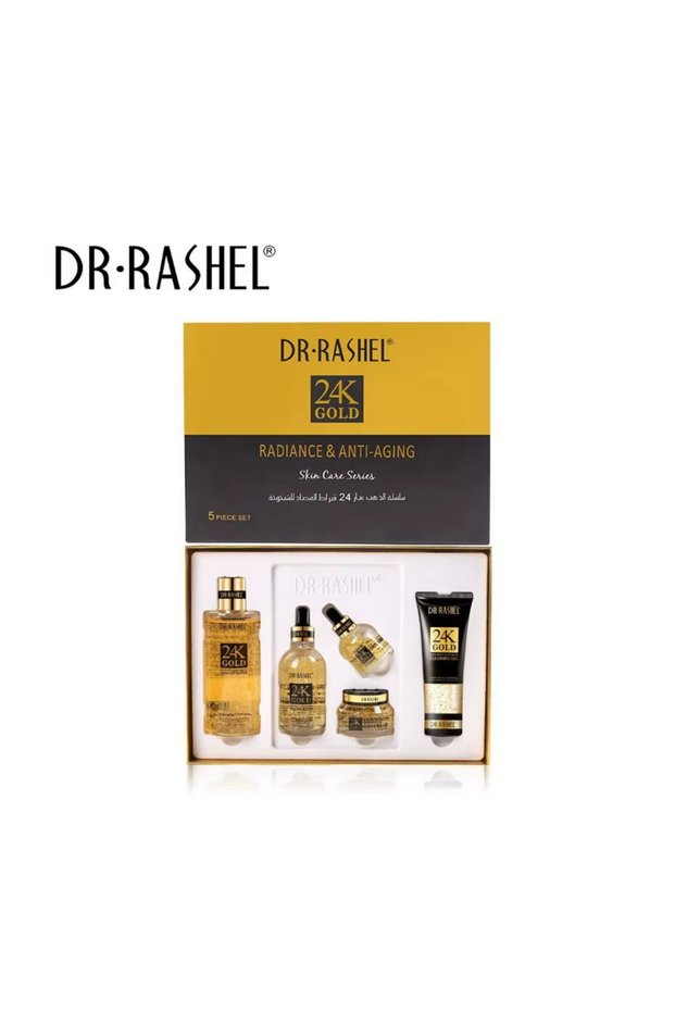 24K Gold Radiance Anti-Aging 5-Piece Skin Care Set Serum Tonic Gel Cream Eye Serum Cleanser
