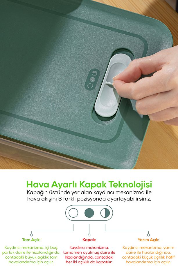 3'lü Ayarlı Sebze Ve Meyve Saklama Kabı Seti Yeşil 1x(2,5-3,8-5 LİTRE) - 6