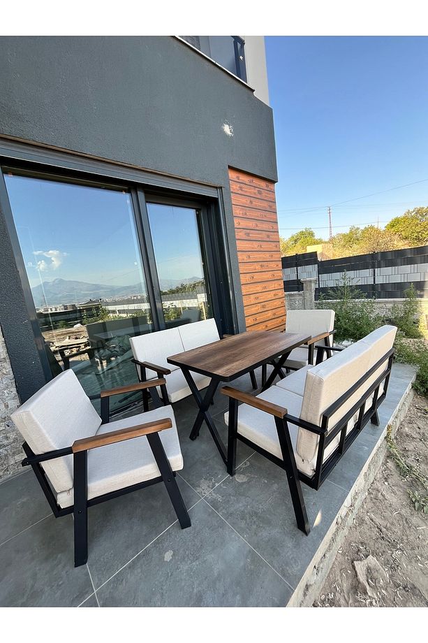 2 2 1 1 Yemek Masası Krem Bahçe Takımı Balkon Takımı Bahçe Seti Oturma Grubu - 1