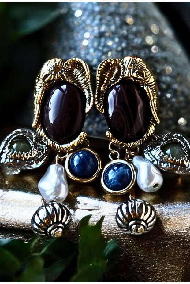 Vintage Elephant Detailed Charm Earrings