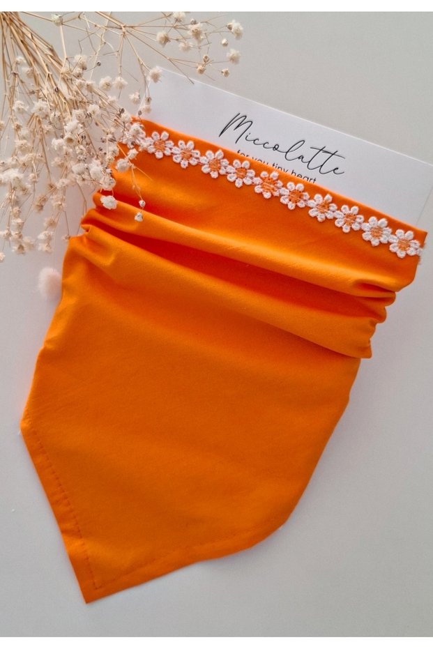 Baby Girl Daisy Detailed Cotton Poplin Tie-Up Triangle Bandana