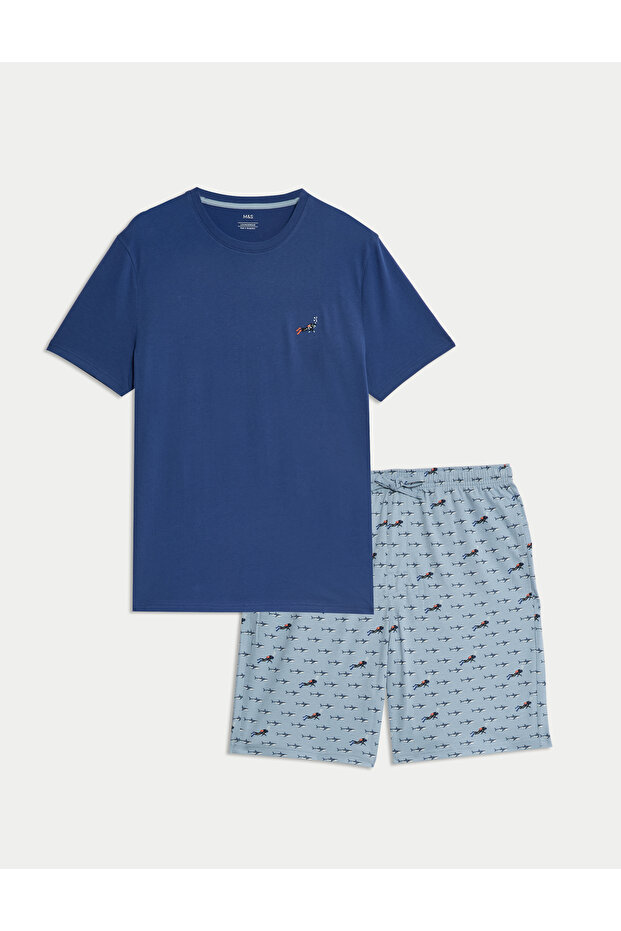 %100 Pamuklu Dalgıç Desenli Pijama Takımı - 5