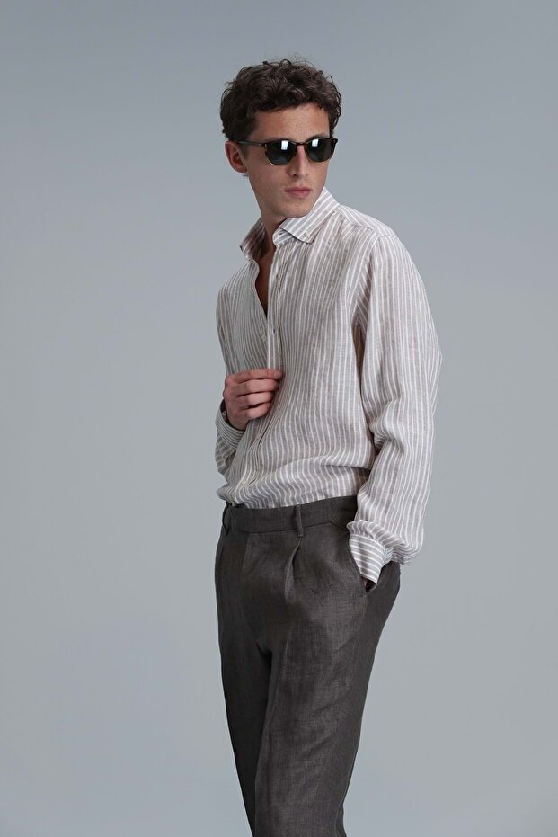 111010618 Tamar Erkek Basic Gömlek Regular Fit Erkek Gömlek BEJ - 5