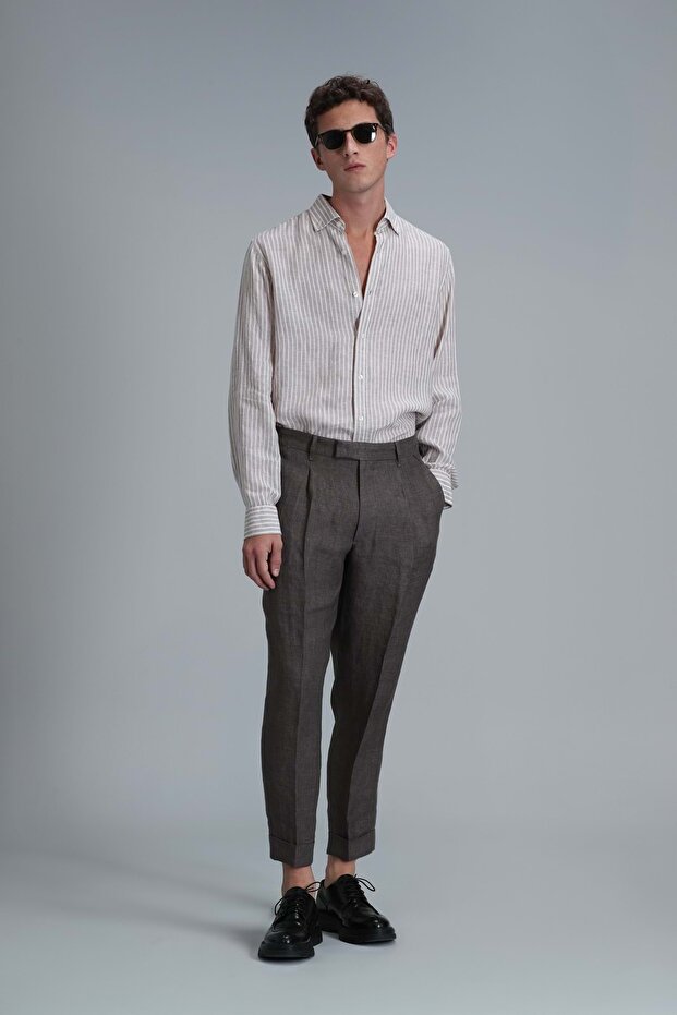 111010618 Tamar Erkek Basic Gömlek Regular Fit Erkek Gömlek BEJ - 2