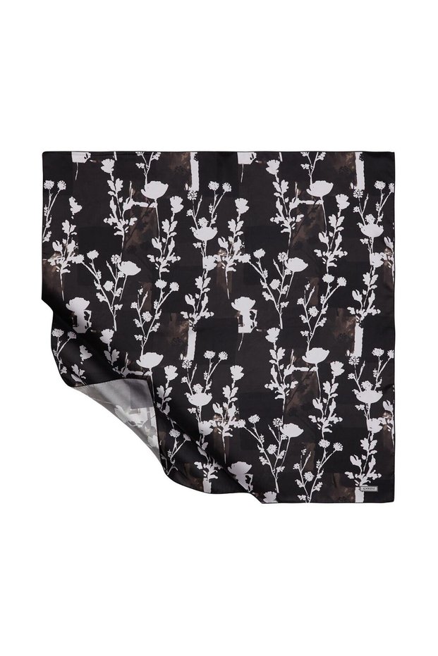 Vintage Silhouette Patterned Tivil Silk Scarf 1189-Black