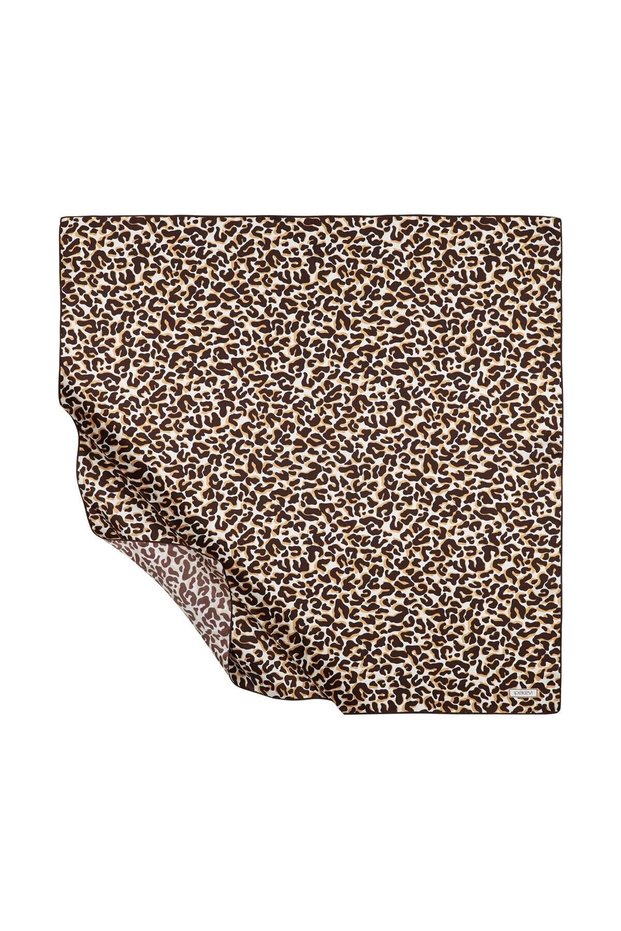 Leopard Patterned Silk Scarf 01164-Brown