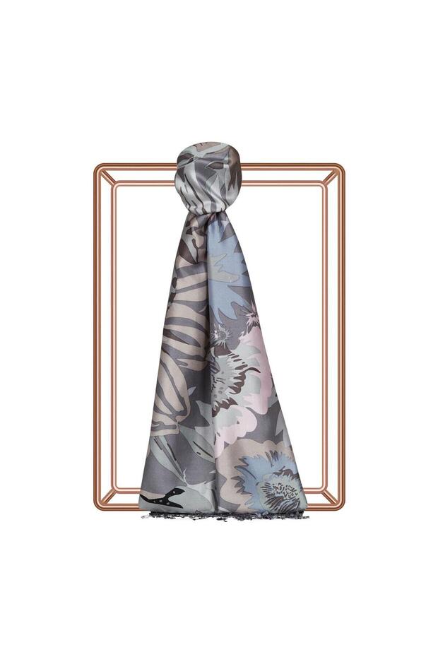 Black Smoked Nihavent Patterned Silk Shawl